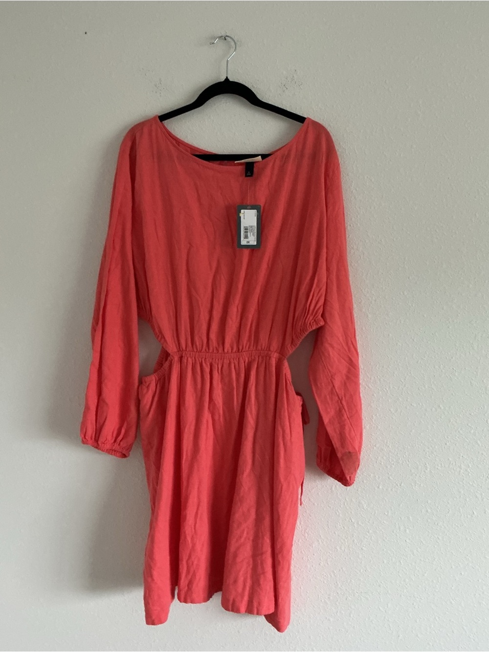 Universal Thread Coral Long-Sleeve Elastic-Waist Dress